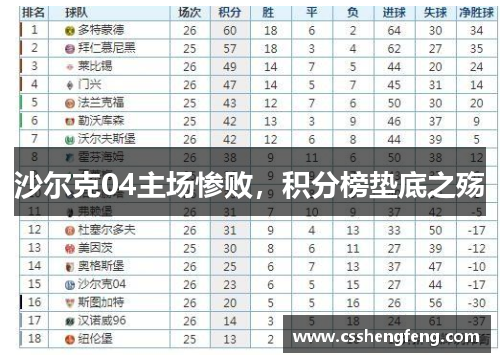 沙尔克04主场惨败，积分榜垫底之殇